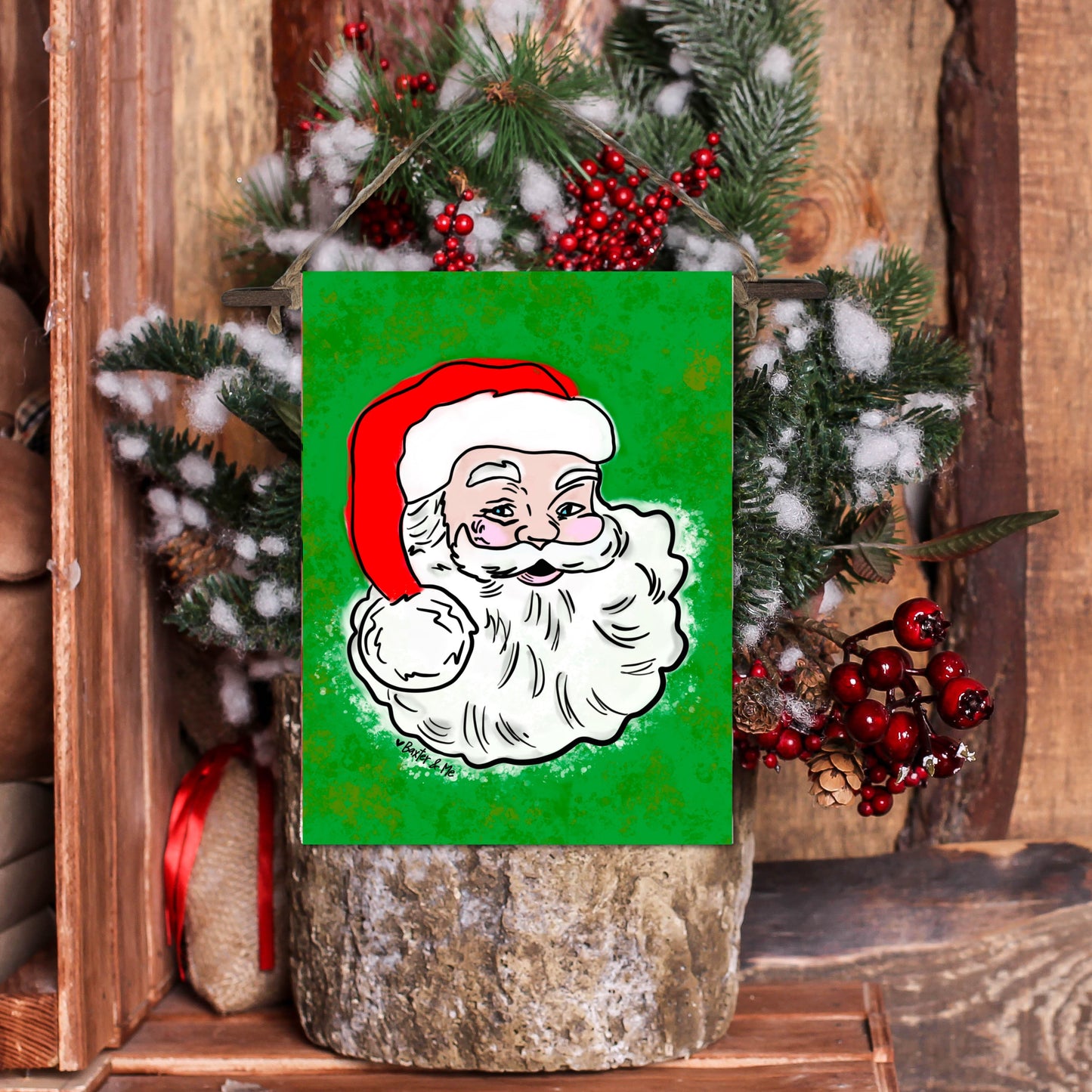 Traditional Green & Red Santa Mini Wall Hanging