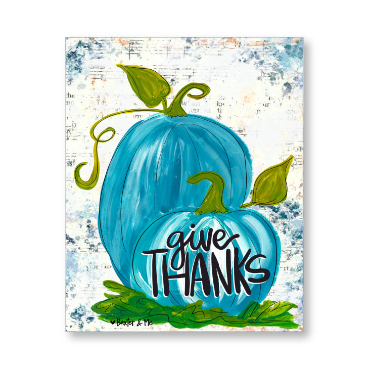 Give Thanks Blue Pumpkins Wrapped Canvas