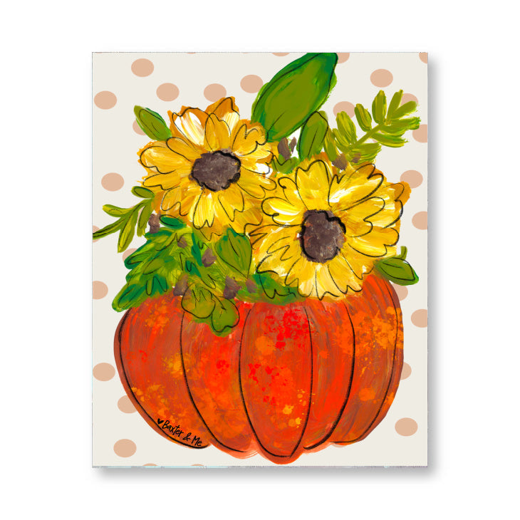 Polka Dot Sunflower Pumpkin Wrapped Canvas