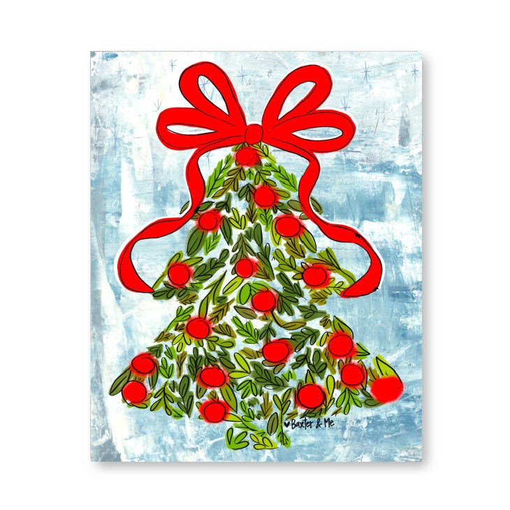 Holly Berry Christmas Tree Wrapped Canvas