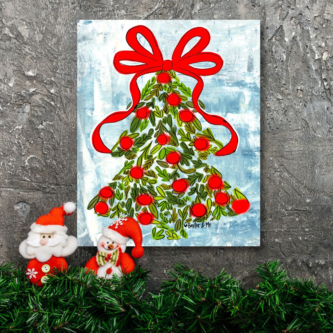 Holly Berry Christmas Tree Wrapped Canvas