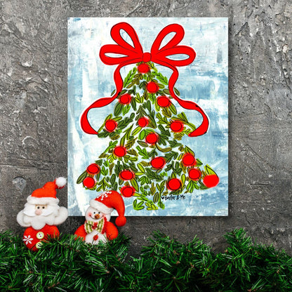 Holly Berry Christmas Tree Wrapped Canvas