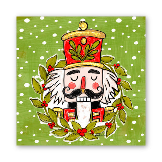 Holly Berry Wreath Nutcracker Wrapped Canvas
