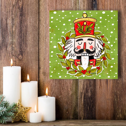 Holly Berry Wreath Nutcracker Wrapped Canvas