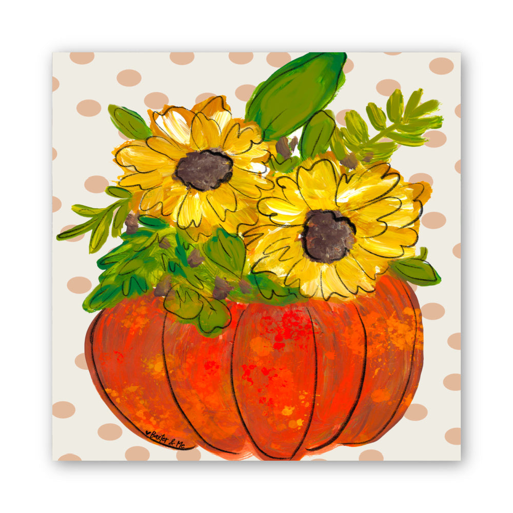 Polka Dot Sunflower Pumpkin Wrapped Canvas