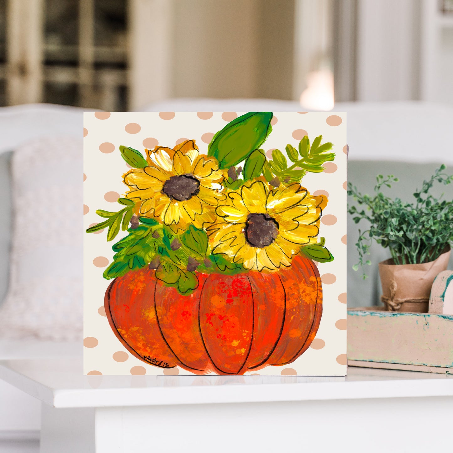 Polka Dot Sunflower Pumpkin Wrapped Canvas