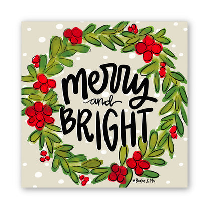 Merry & Bright Wreath Wrapped Canvas