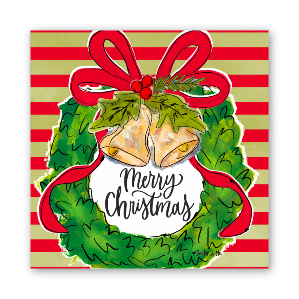 Merry Christmas Bells Wreath Wrapped Canvas