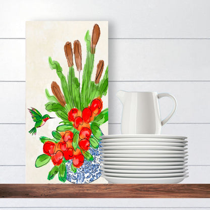 Hummingbird in Cattails Wrapped Canvas