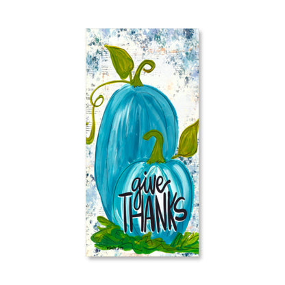 Give Thanks Blue Pumpkins Wrapped Canvas