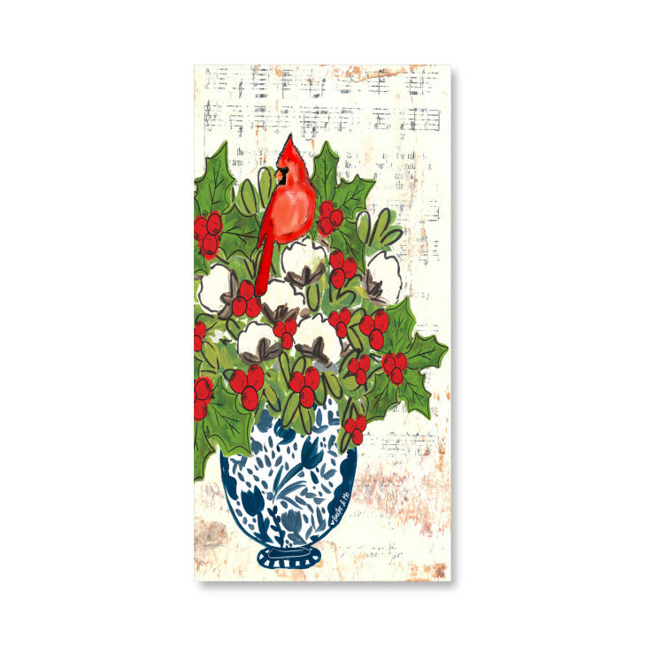 Blue Willow Cotton Holly Berry Cardinal Wrapped Canvas