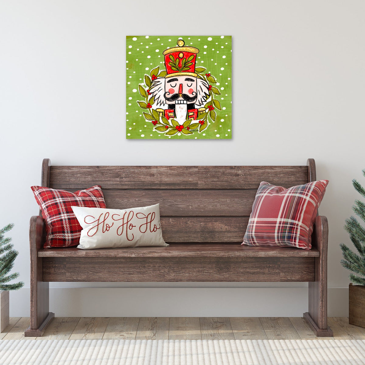 Holly Berry Wreath Nutcracker Wrapped Canvas