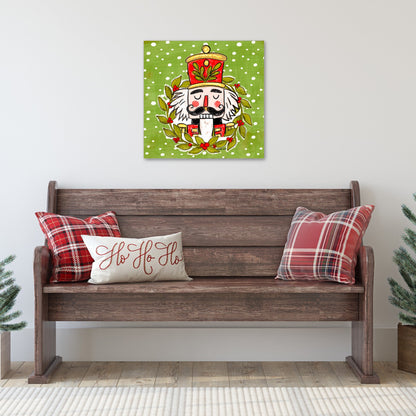 Holly Berry Wreath Nutcracker Wrapped Canvas