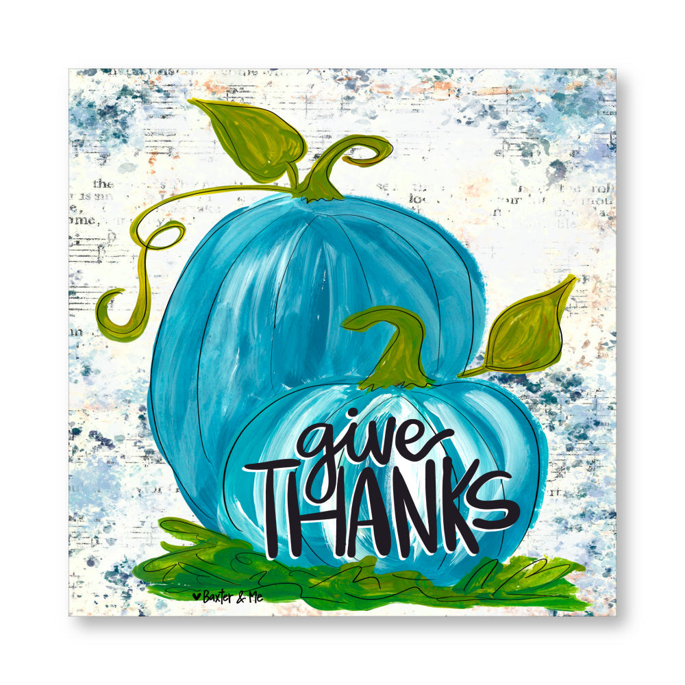 Give Thanks Blue Pumpkins Wrapped Canvas