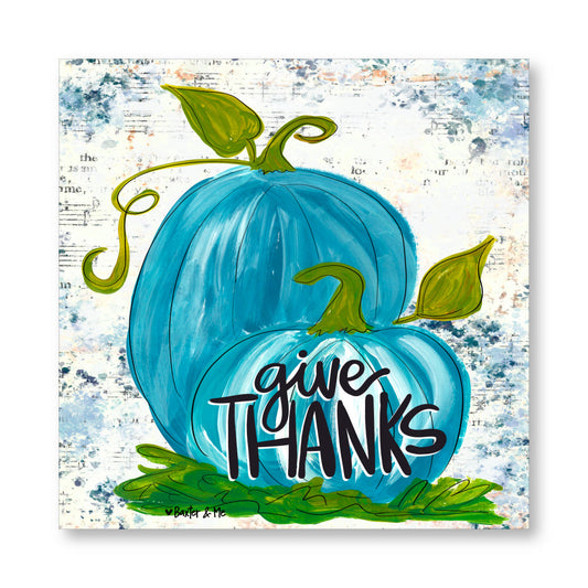 Give Thanks Blue Pumpkins Wrapped Canvas