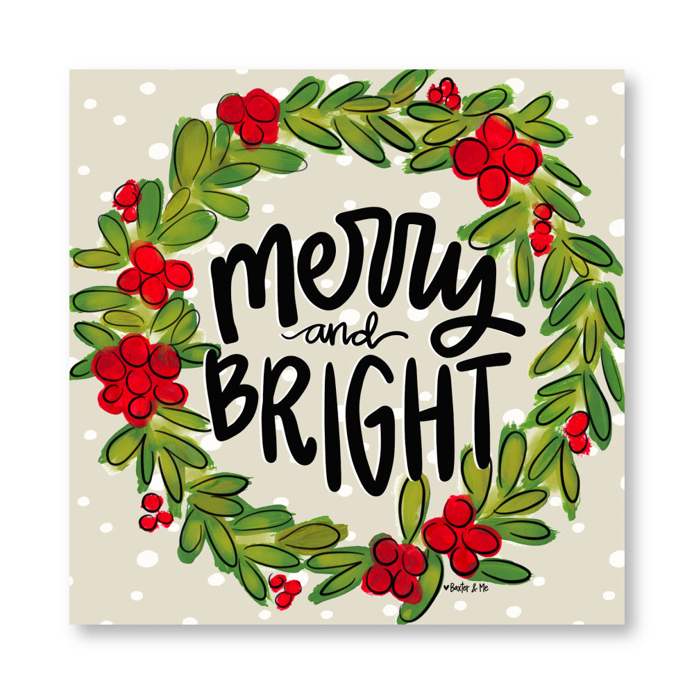 Merry & Bright Wreath Wrapped Canvas