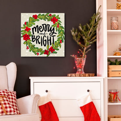 Merry & Bright Wreath Wrapped Canvas