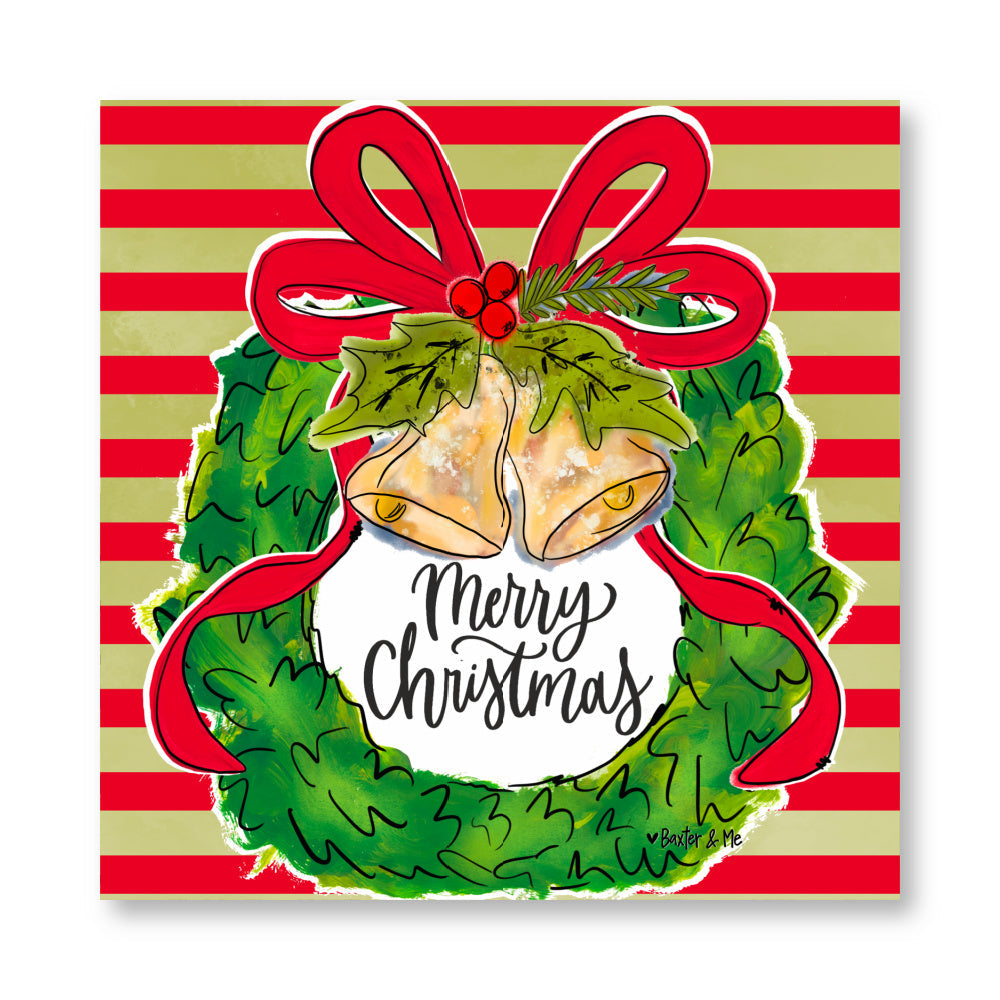 Merry Christmas Bells Wreath Wrapped Canvas