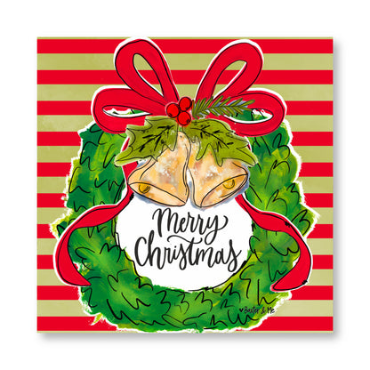 Merry Christmas Bells Wreath Wrapped Canvas