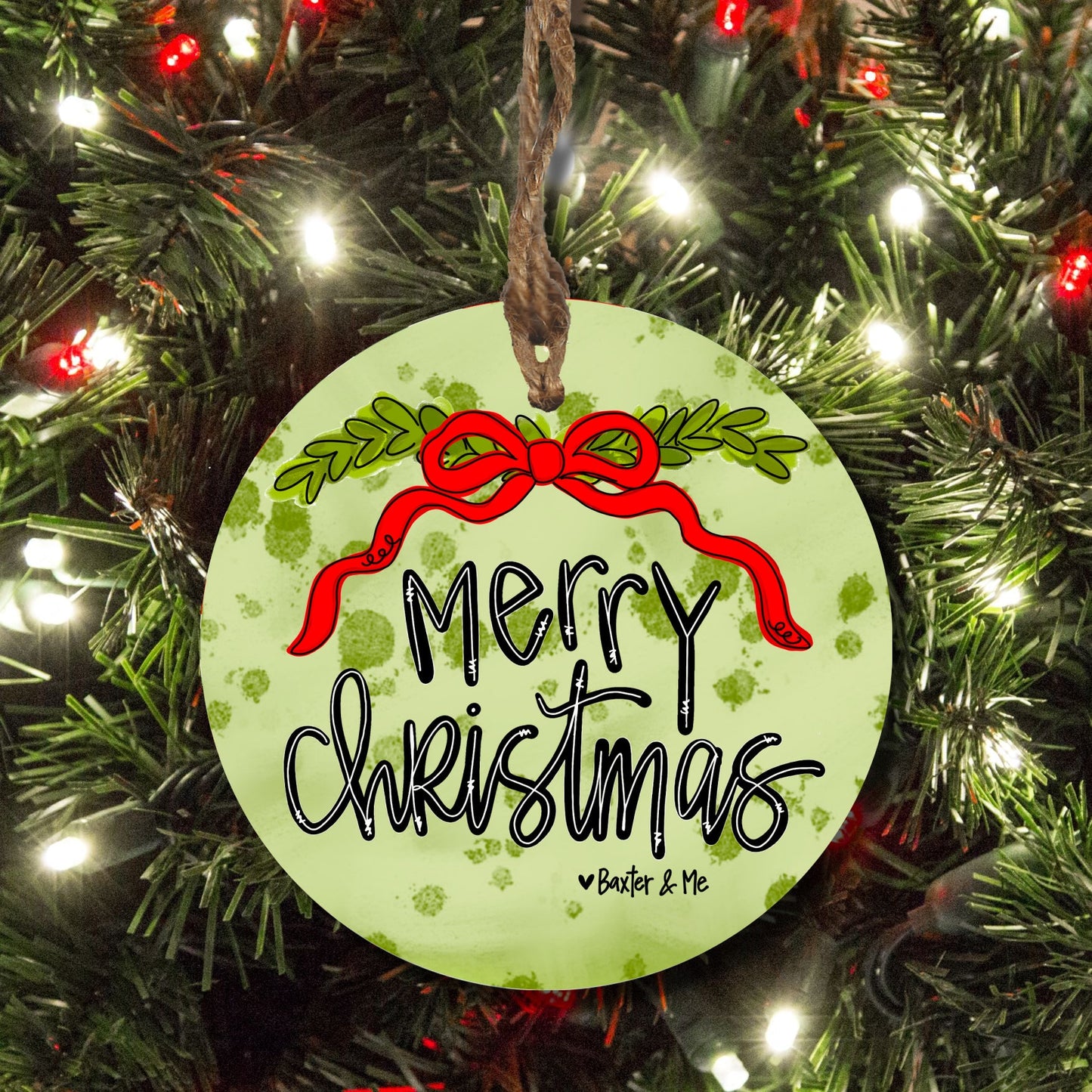Merry Christmas Red Ribbon Ornament