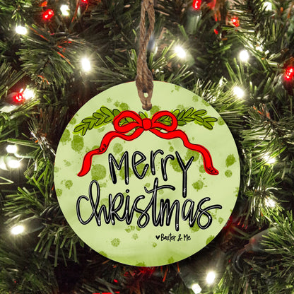 Merry Christmas Red Ribbon Ornament
