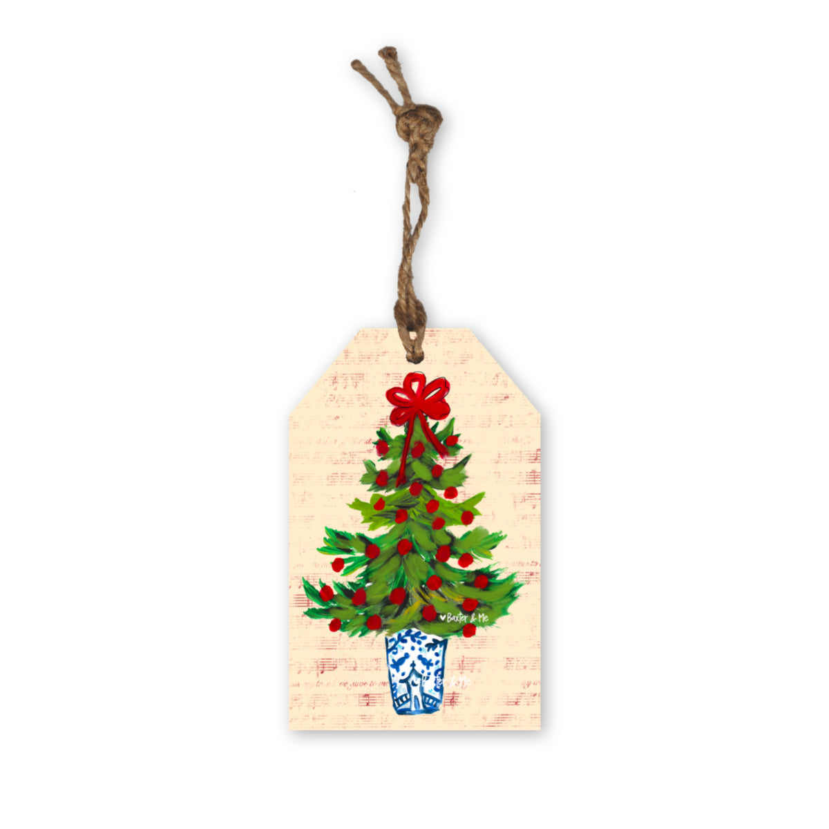 Blue Willow Red Ribbon Tree Gift Tag Ornament