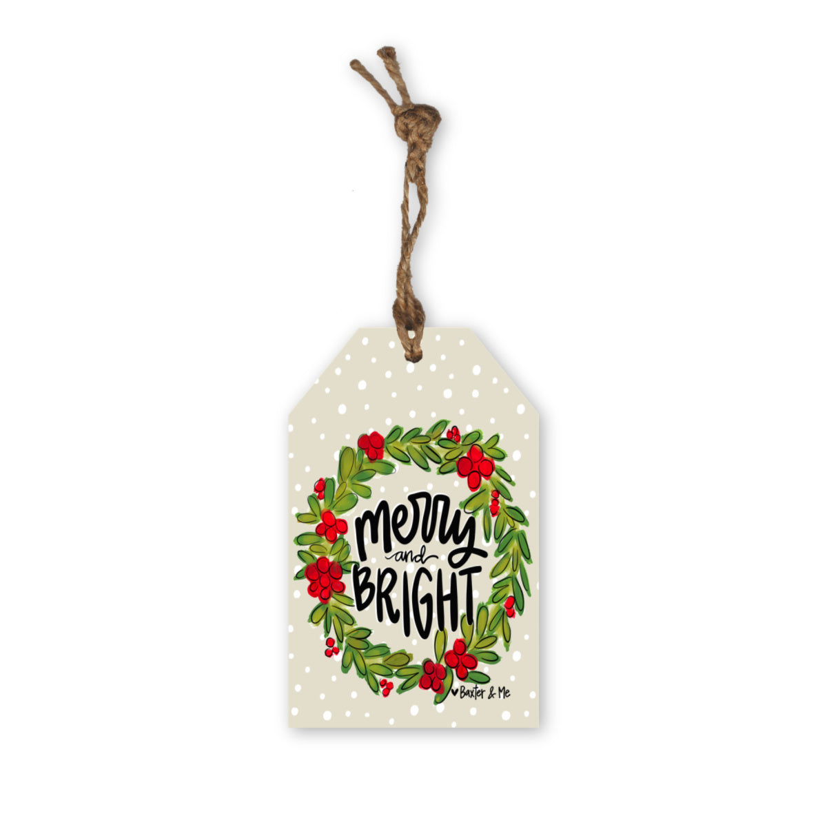 Merry & Bright Wreath Gift Tag Ornament