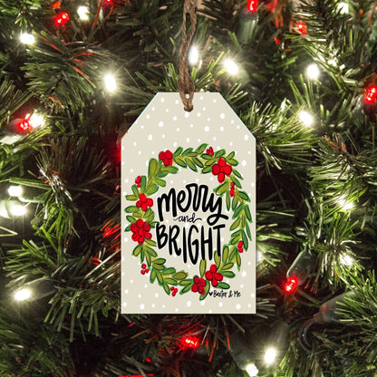 Merry & Bright Wreath Gift Tag Ornament