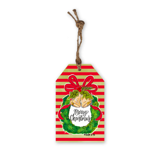 Merry Christmas Bells Wreath Gift Tag Ornament