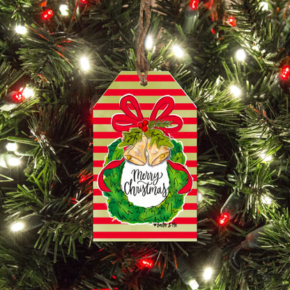 Merry Christmas Bells Wreath Gift Tag Ornament