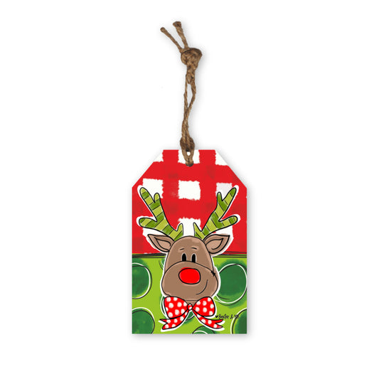 Red & Green Reindeer Gift Tag Ornament