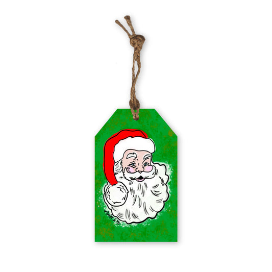 Traditional Green & Red Santa Gift Tag Ornament