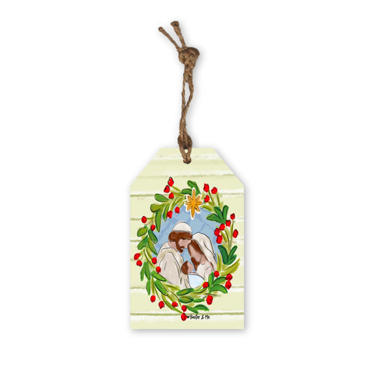 Joseph Mary Jesus Christmas Wreath Gift Tag Ornament