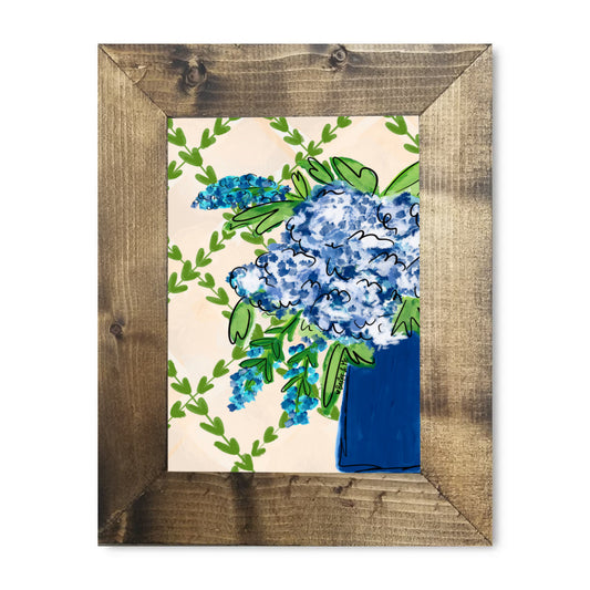 Blue Floral with Greenery Framed Art