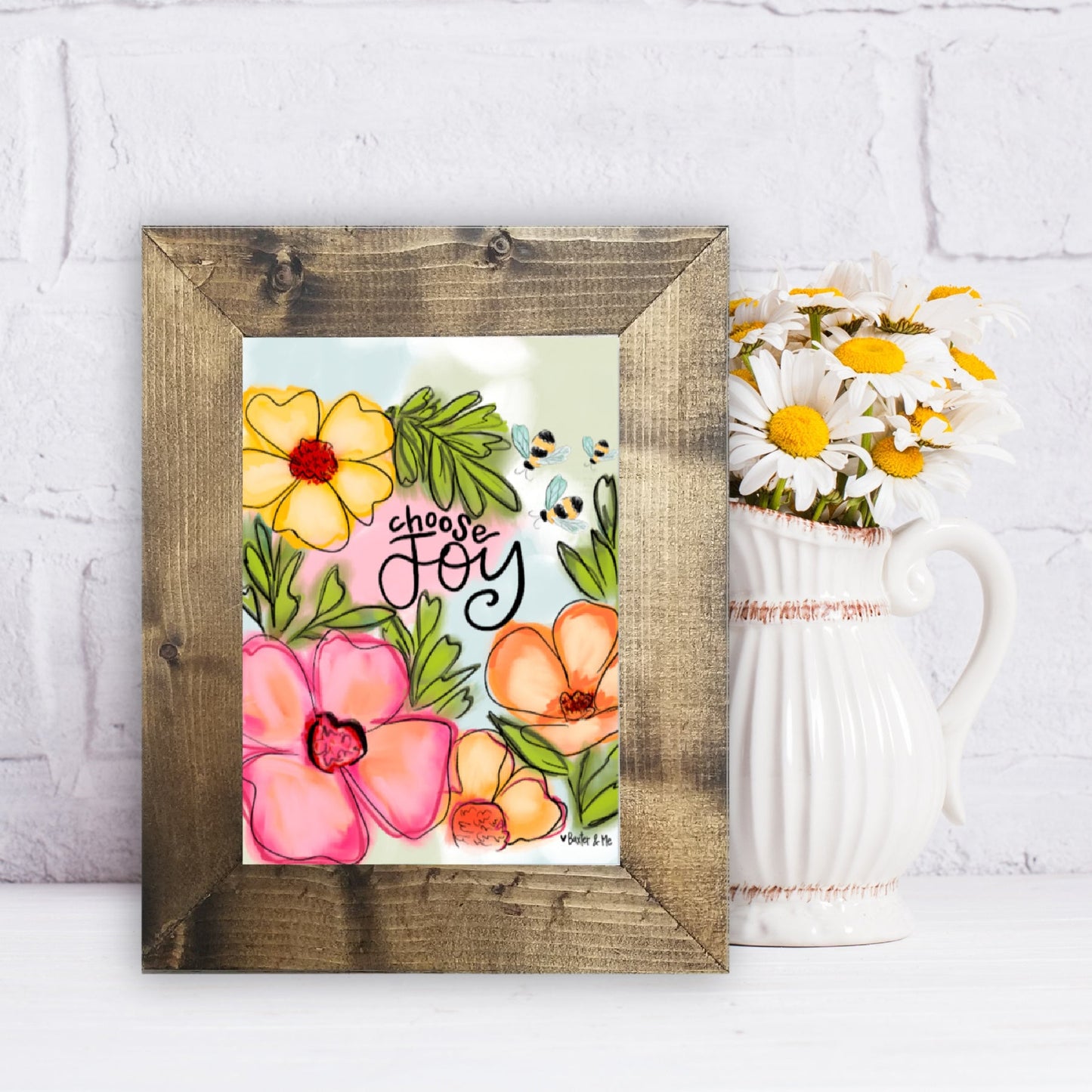 Choose Joy Watercolor Floral Framed Art