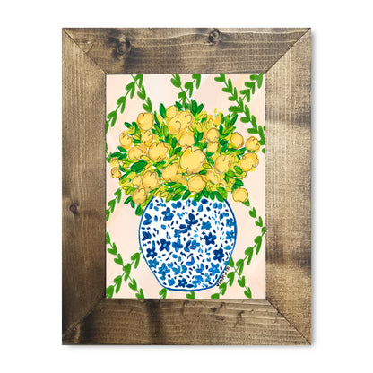 Yellow Floral in Blue Willow Framed Art