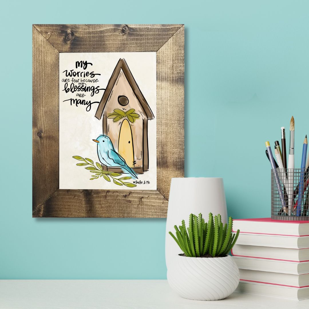 Blessings are Many Birdhouse Framed Art