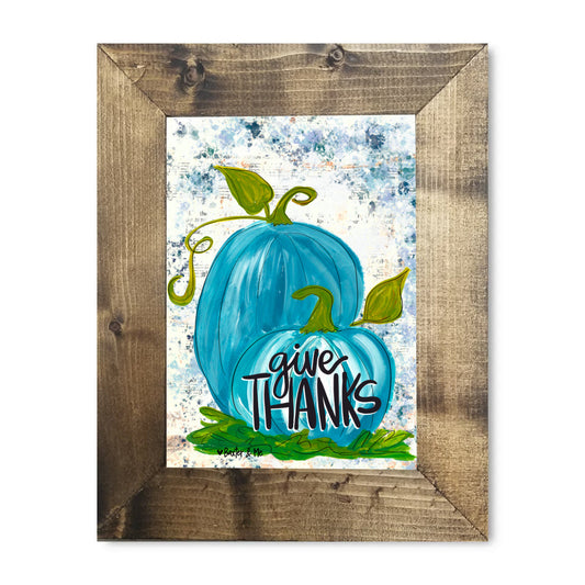 Give Thanks Blue Pumpkins Framed Art