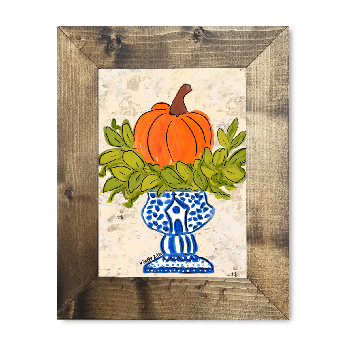 Pumpkin in Blue Willow Planter Framed Art