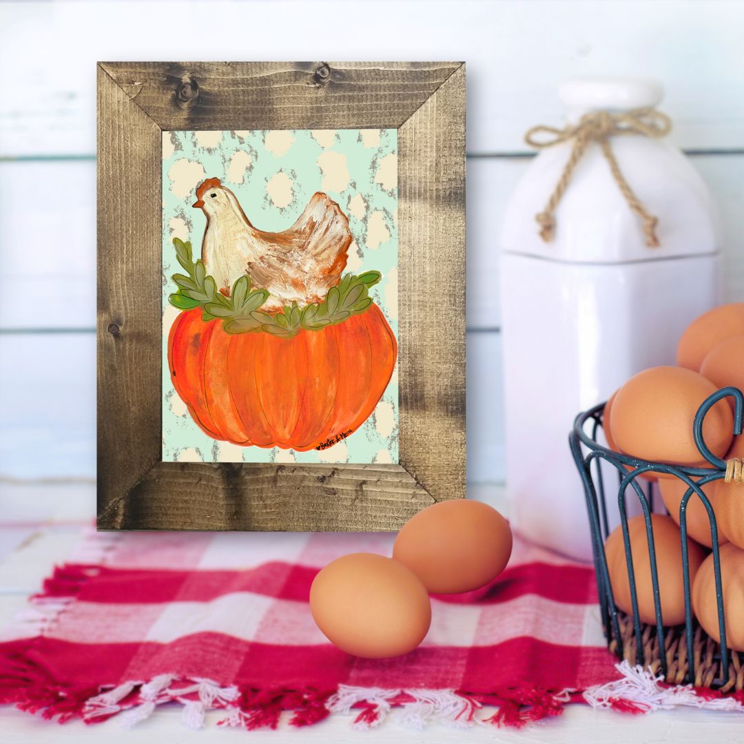 Pumpkin Sitting Hen Framed Art