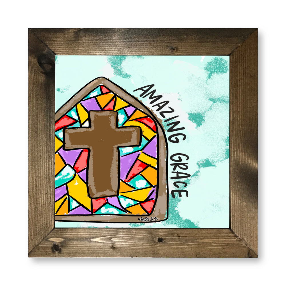 Amazing Grace Stained Glass Framed Art