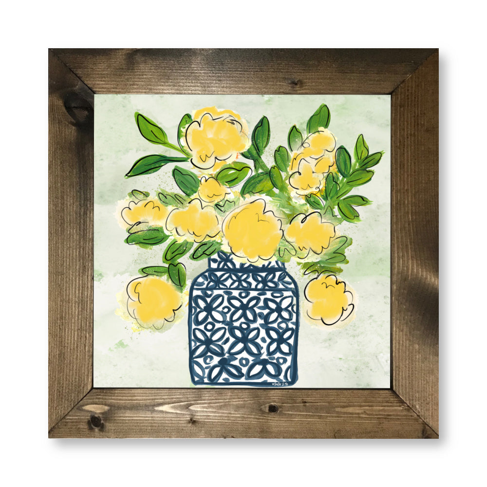 Yellow Arrangement in Blue & White Vase Framed Art