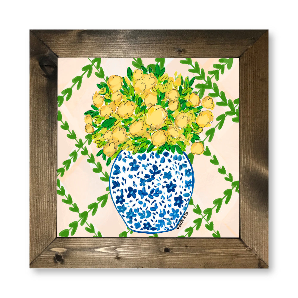 Yellow Floral in Blue Willow Framed Art