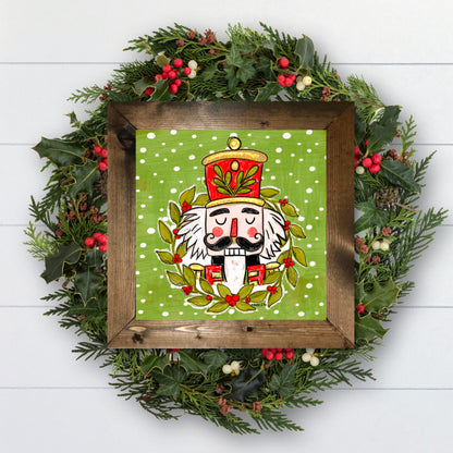 Holly Berry Wreath Nutcracker Framed Art