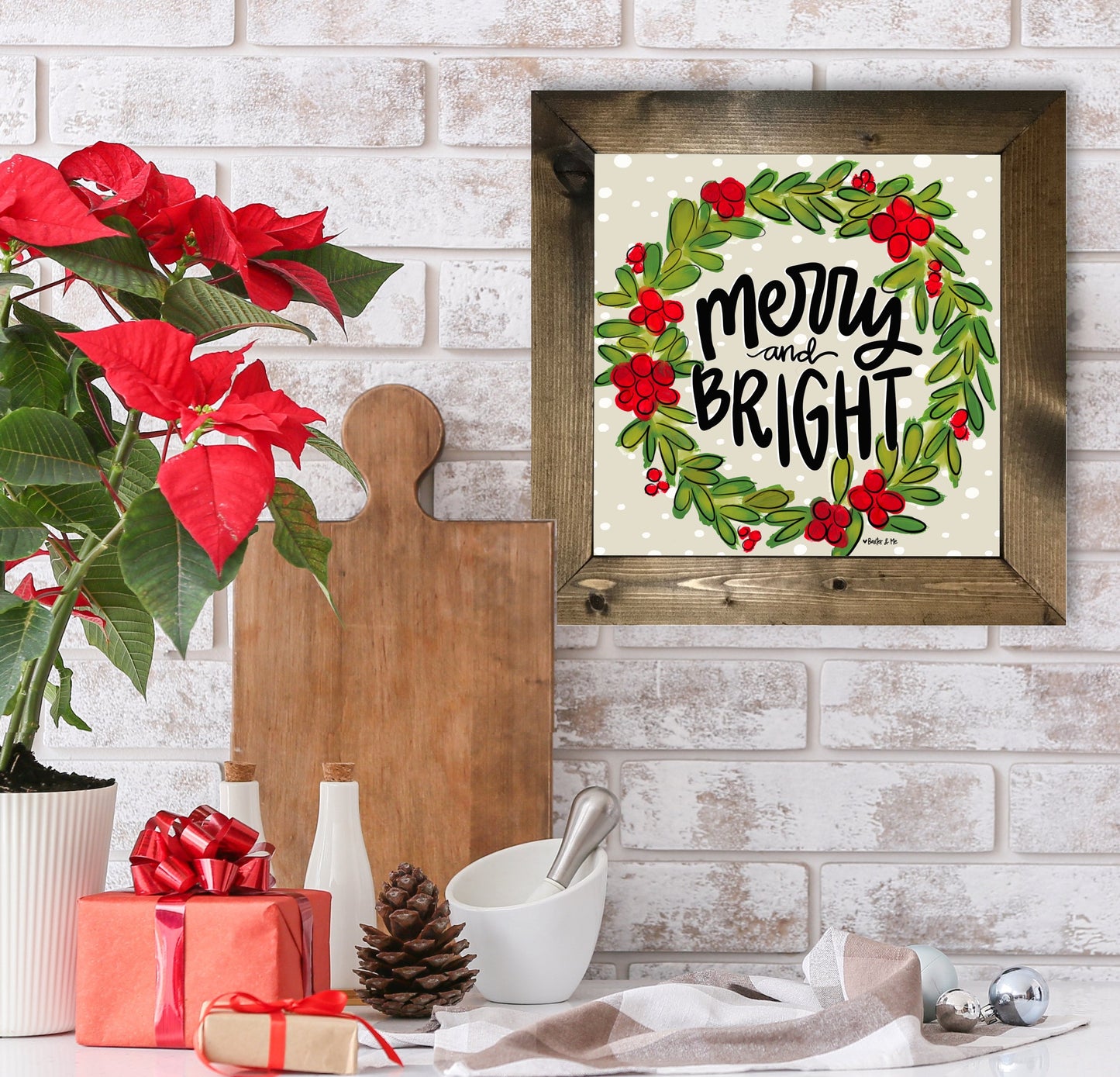 Merry & Bright Wreath Framed Art