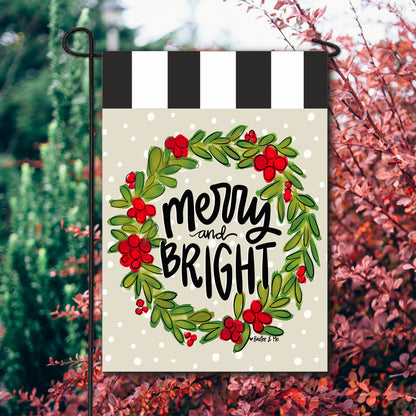 Merry & Bright Wreath Garden Flag