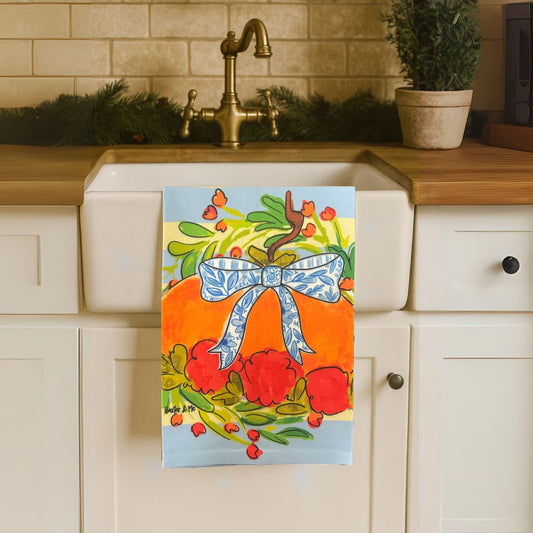Blossom Pumpkin with Blue Ribbon Tea Towel