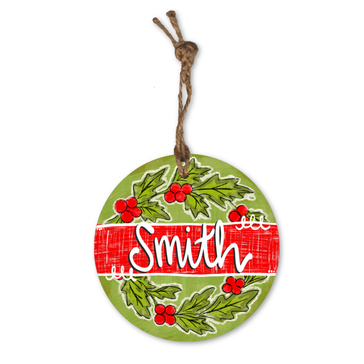 Merry Christmas Holly Berry Wreath Ornament