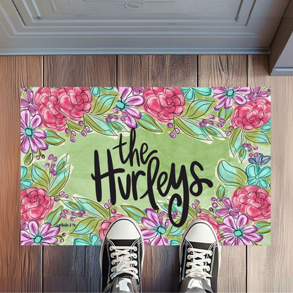 Pretty Pink & Purple Floral Welcome Rug Floormat