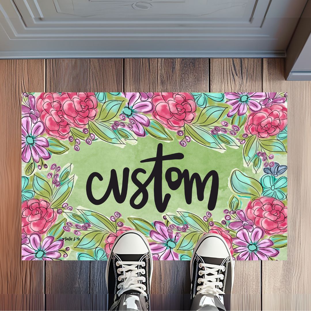 Pretty Pink & Purple Floral Welcome Rug Floormat